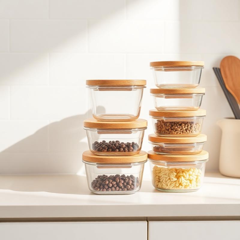 Glass storage containers with bamboo lids