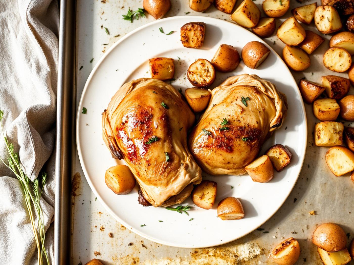Sheet pan chicken with crispy potatoes and herbs
